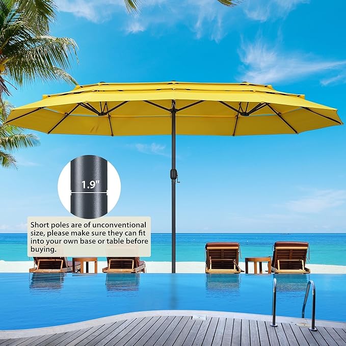 Ainfox 15ft Large Patio Umbrella, Outdoor Double-Sided Pool Umbrellas, 3 Tiers Large Rectangle Market Umbrella for Poolside