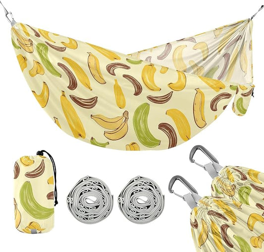 Camping Hammock Outdoor Hammocks for Outside Yellow Green Brown Banana Beach Trees Portable Lightweight with Pockets Tree Straps Indoor Small