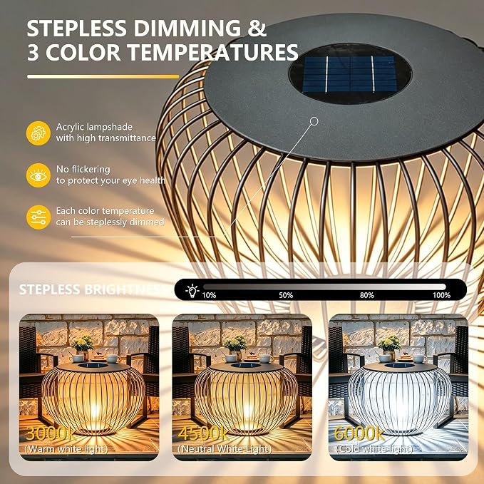 LED Outdoor Side Table, 26 Inch Large Hollow Metal Garden End Table, Top Solar Panel for Solar Charging, Bottom Glowing LED Light, Heavy Duty 2-in-1 Stool for Courtyard Backyard Villa