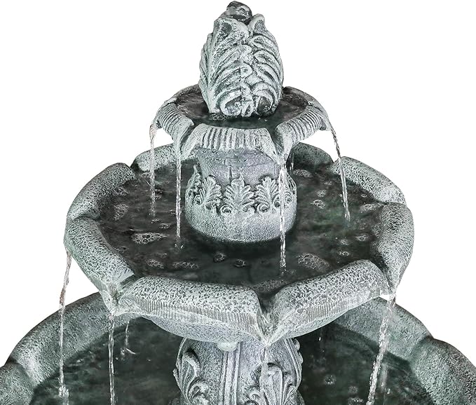 Waternature 48' Tall Modern Outdoor 3-Tiered Pagoda Fountain with Pump for Garden, Patio, Backyard, Deck, Lawn, Porch, Concrete Fountain for Birds Bath