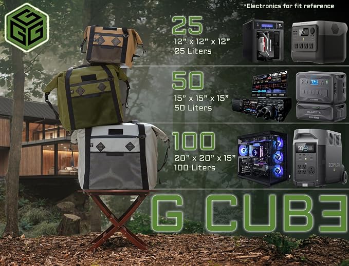 Xtreme Sight Line ~ AQUA G CUBƎ 100 Waterproof Faraday Bag + XTECH Faraday Bag for Medium to Large Generators and Electronics ~ Protects Against EMP/CME/EMF/RF ~ Silver Combo