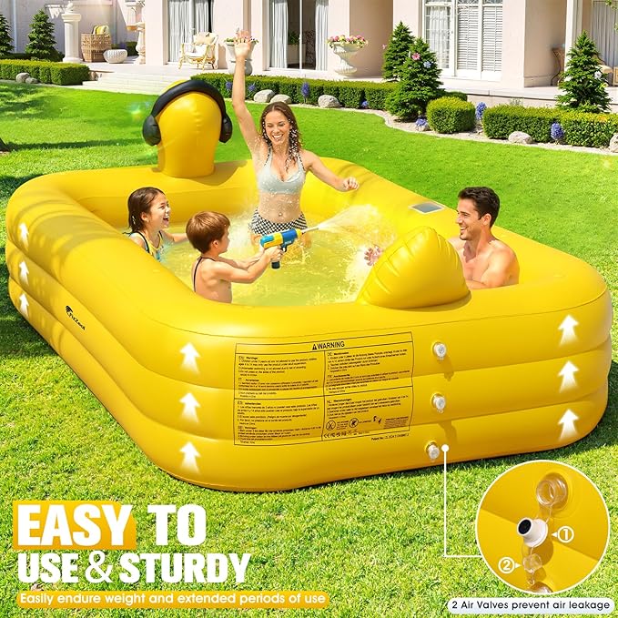 FizZeal Inflatable Pool with Lights,Solar Duck Inflatable Swimming Pool for Kid,Blow Up Pool for Adults,Large Inflatable Kiddie Pool,Durable Thickened Family Inflatable Kid Pool for Backyard 100*63*22
