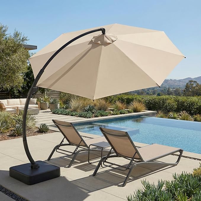 Kingdura Cantilever Patio Umbrella with Double Top Vent, Large Square Aluminum Outdoor Offset Umbrella with 360-degree Rotation, Infinite Tilt, UV Protection for Pool Deck Garden Patio