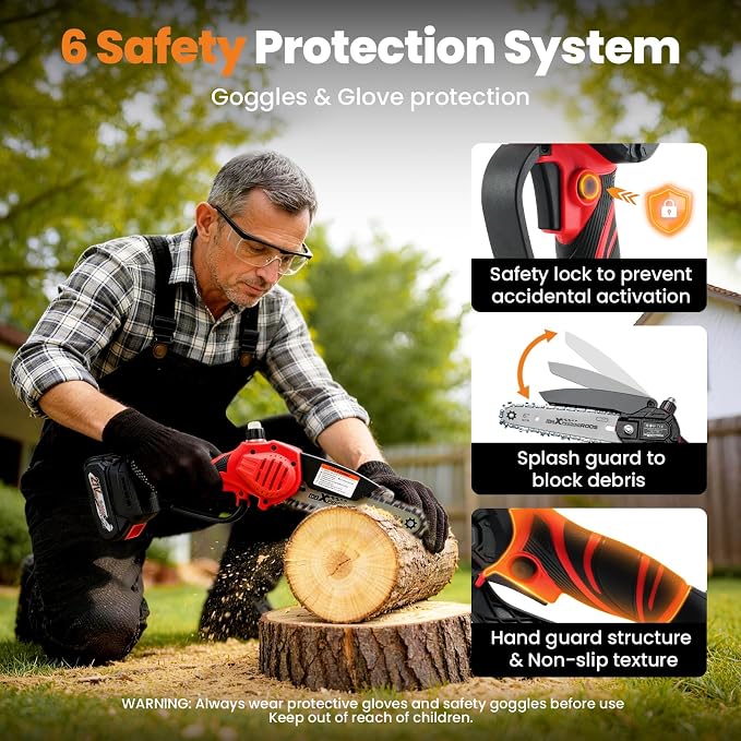 maXpeedingrods Mini Chainsaw Cordless, 6 inch Chainsaw Handheld Power Chain Saws with 2 Batteries, 3 x Durable Chains, Electric Chainsaw Lightweight Handheld Saw for Tree Trimming, Wood Cutting, Red