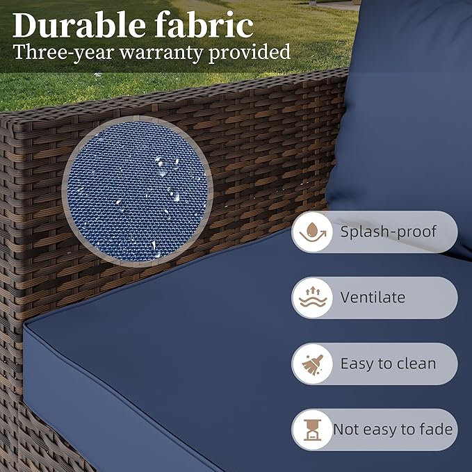 7 Pieces Patio Furniture Set - Outdoor Sectional Wicker Rattan Furniture with Cushion and Glass Table Patio Conversation Sets for Porch Poolside Backyard Outdoor Sofa Set Modular Sofa