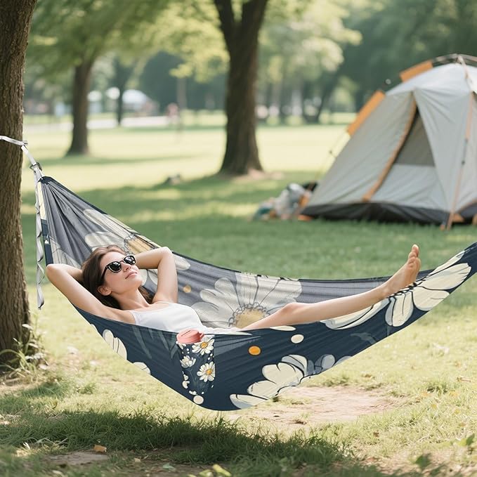 Midnight Daisies Dots Camping Hammocks Rope Hammock for Patio Backyard Lounge Base