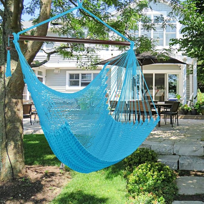 Large Hammock Swing Seat with Tassels(Light Blue)