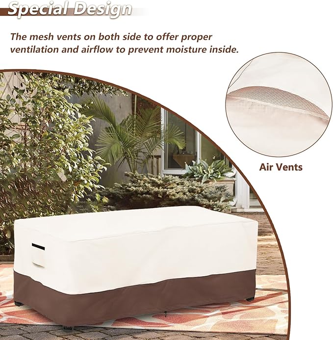 Outdoor Coffee Table Cover Waterproof - 600D Heavy Duty Outdoor Tables Cover,Patio Rectangular Side Table Covers,UV & Weather Resistant(28" Dx48 Lx16 H,Beige&Brown)