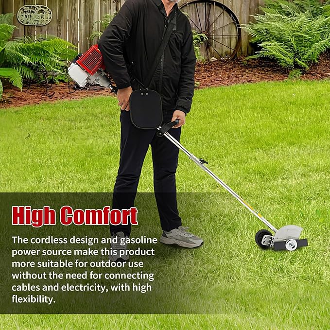 43cc Gas Weed Wacker, 2-Stroke String Trimmer/Edger Single Cylinder Air Cooled Engine Multi Purpose Gas Powered Weed Trimmer with Straight Shaft Lawnmower Strings for Home Lawn Orchard Tea Garden