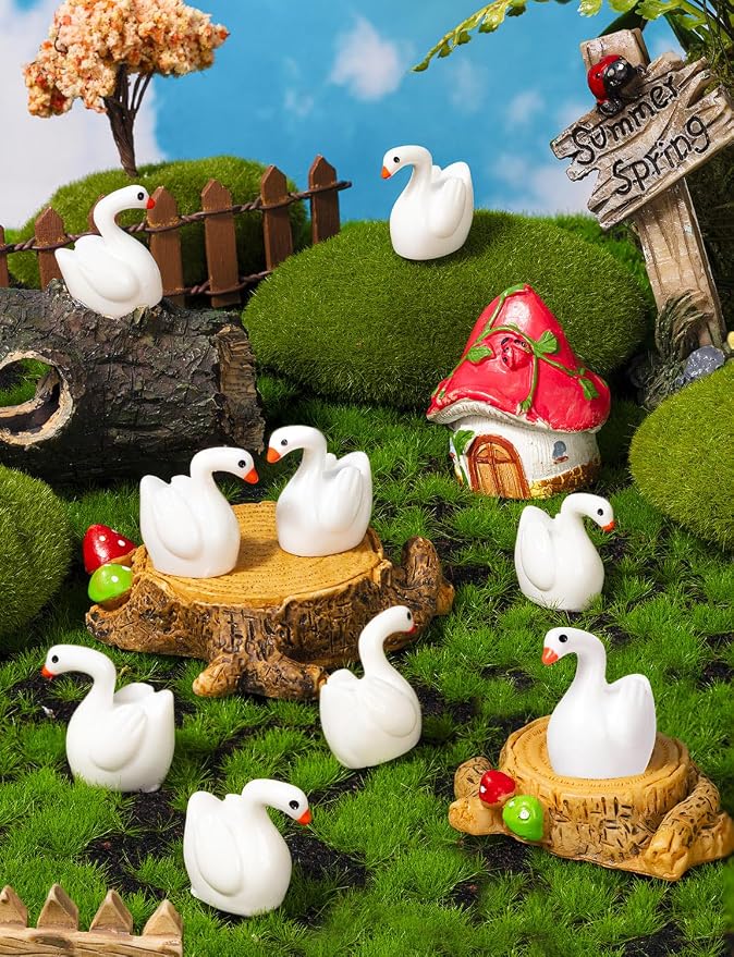 100pcs Mini Resin Goose Figurine | Micro Landscape Dollhouse Ornament, Cake DIY Craft, Office Desk Ornaments, Birthday Decoration Gift