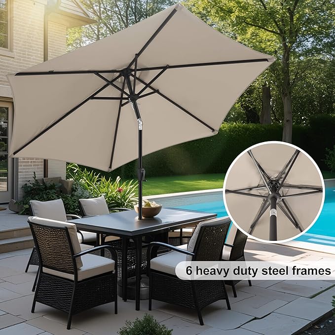 FLAME&SHADE 10ft Patio Umbrella - Outdoor Umbrella with 6 Sturdy Ribs, Push Button Tilt and Crank, UV Protection Table Market Umbrella for Pool, Porch, Garden, Deck, Backyard (Taupe)