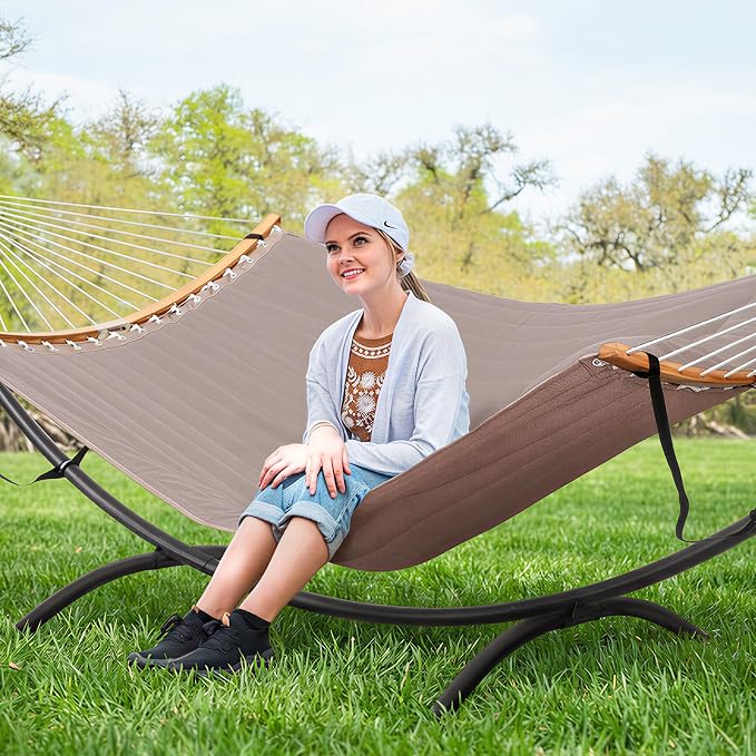 SUNCREAT Hammocks Standing Patio Hammock, Portable Hammock with Stand Foldable, Patent Pending, Brown