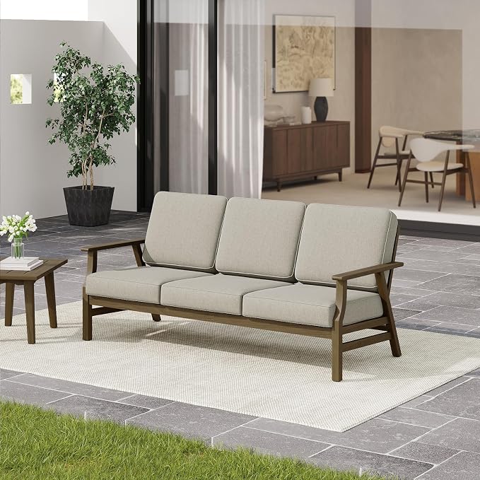 4 Pieces Patio Furniture Sets, Teak Wood Outdoor Sectional Furniture with Coffee Table, 5 Seats Patio Sofa Couch Conversation Set for Backyard Deck - Light Camel