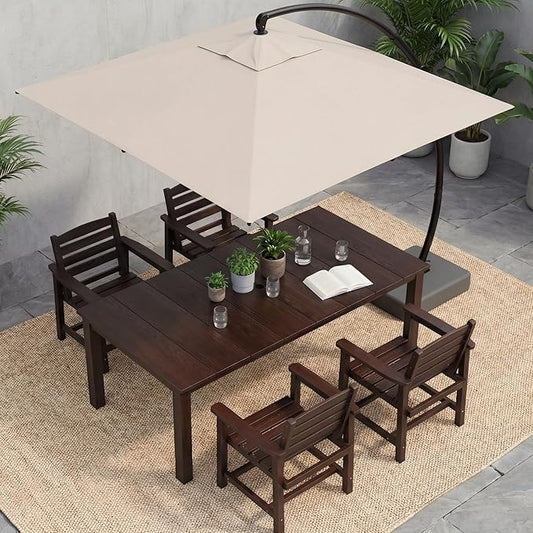 HDPE Outdoor Dining Set for 4, 5-Piece Outdoor Dining Table Set with 11FT Cantilever Umbrella, Patio Table and Chairs Set with Aluminum Frame & Legs (Brown)