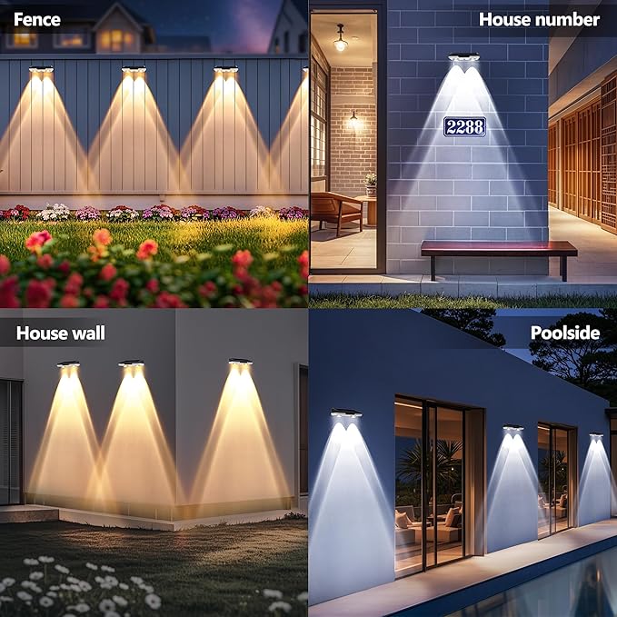 Brizled 12 Pack Solar Fence Lights Outdoor, 300/4000/6000K 3 Modes Fence Lights Solar Powered with LED Focus Lens, Outdoor Fence Lighting Wall Light Waterproof for Outside Backyard Patio Railing Deck