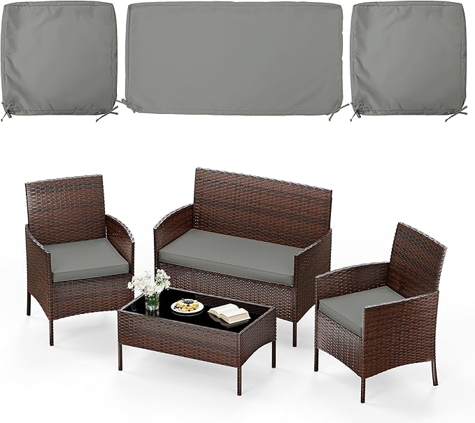 3 Pack of Outdoor Seat Cushion Replacement Set Suitable for 4 Pieces of Wicker Rattan Furniture Terrace Guest Set Sofa Chair (36x18x2, 18x18x2), Only Cover
