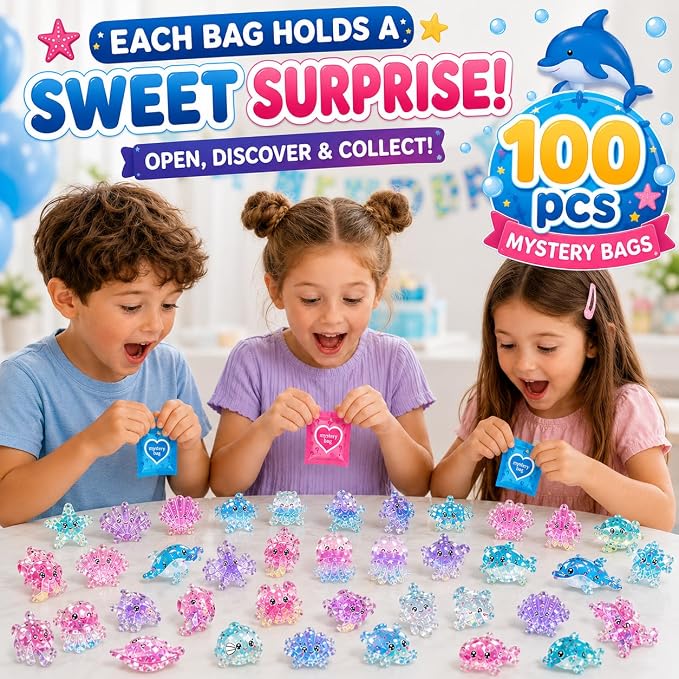 100PCS Ocean Mystery Blind Bags Mini Resin Animals, Cute Sea Creature Blind Box Surprise Toys, Tiny Figures for Kids Ocean Animal Collectibles for Party Favors DIY Crafts Phone Decor Classroom Prize