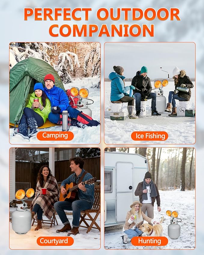 Breeze Touch Double Tank Top Propane Outdoor Heater, 30,000 BTU Propane Radiant Heater with 3 Heating Modes, Shut-off Valve and Tip-over Switch for Camping, Fishing, Garage, Patio