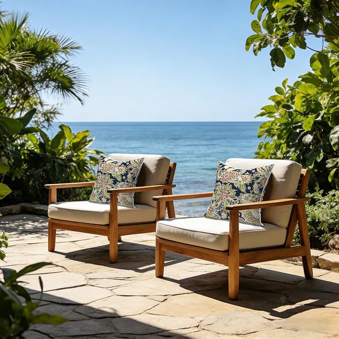 LVTXIII Set of 2 Patio Throw Pillows Waterproof 20"x20" Fade Resistant Outdoor Throw Pillows with Inserts, Decorative Garden Toss Pillow Cushions for Home Patio Sofa Use, Paisley Sapphire Blue