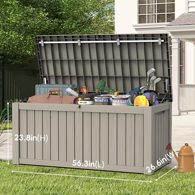 LubanNese Outdoor Storage Box, Waterproof Deck Box, Outdoor Patio Storage Bin, Weatherproof (Grey, 150 Gallon)