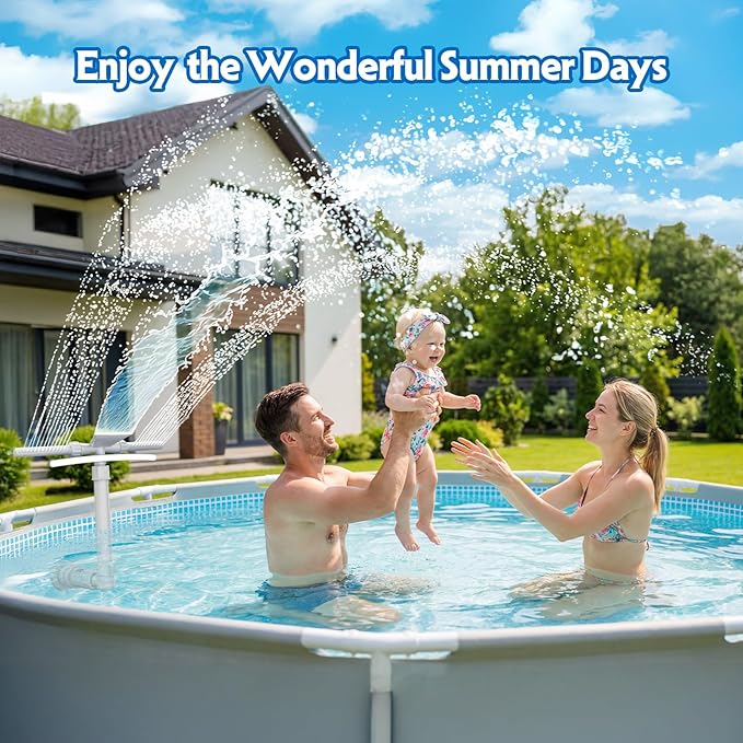 Mooroer Solar Pool Fountain with 9-Color LED Lights, Dual-Head Adjustable Waterfall Sprinkler, Cools Water 10-20°F, Remote Control & Light Sensor for Above/Inground Pools, Relaxation & Party Decor