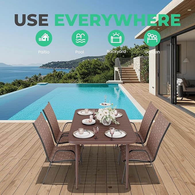 JEAREY 5-Piece Patio Dining Set, Outdoor Table and 4 Chairs, All-Weather Furniture for Lawn, Garden, Backyard, Poolside, Coffee