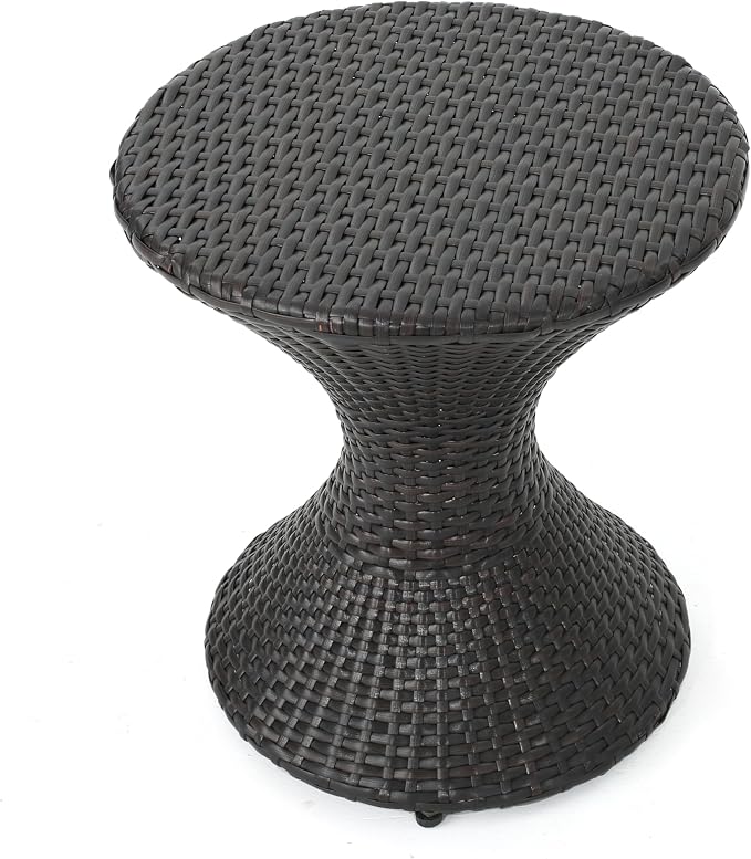 Wicker Rattan Side Table, 16 inch Outdoor Hourglass Patio End Table Rattan Coffee Table Wicker Accent Tables for Patio Porch Lawn