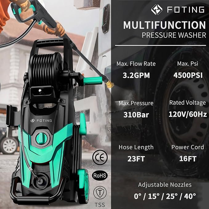 2026NEW Pressure Power Washer 4500PSI with 4 Quick Connect Nozzles, Inlet Hose & Filter, Foam Cannon for Cars/Fences/Driveways/Patios/Home Cleaning, Navy Blue
