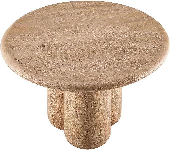 Modway Tori 48 Inch Round Concrete Outdoor Dining Table in Oak - Modern Patio Bistro Table, Seats 4, for Backyard, Balcony, Sunroom, Deck, Or Indoors