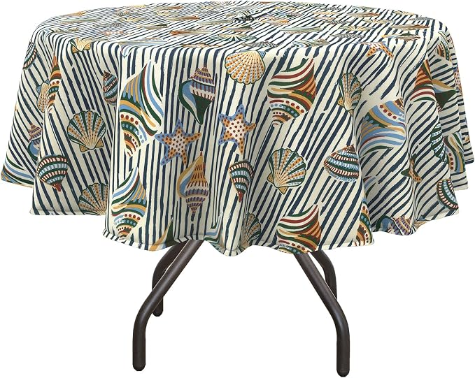 DYTXIII Outdoor Round Tablecloth with Umbrella Hole 60 Inch, Water Repellent & Fade Resistant Table Cover, All Weather Outdoor Tablecloth for Garden & Party Table, Crayon Shells