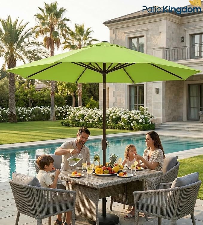PatioKingdom 9FT Patio Outdoor Umbrella-UPF 50+ Sun Shade with Wind Vent, Push-Button Tilt & Smooth Crank Lift, Rust-Resistant Fiberglass Frame for Garden, Backyard,Yard (Apple Green)