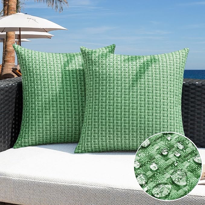 Kevin Textile Spring Outdoor Waterproof Throw Pillow Covers Pack of 2 Farmhouse Decorative Cushion Covers for Garden Patio Tent Balcony Bench Couch Sofa 24x24 Inch, Sage Green