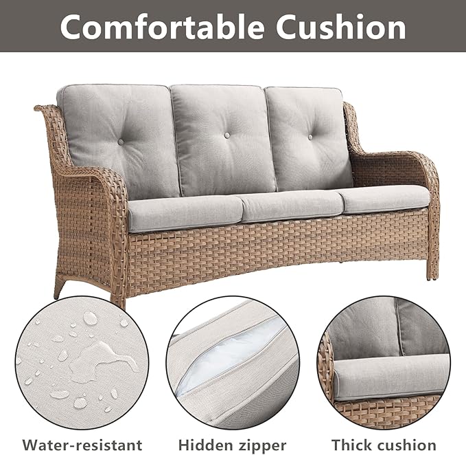 Rilyson Patio Furniture Swivel Chairs Set - 6 Piece Wicker Rattan Outdoor Sectional Conversation Sets with 2 Rocking Swivel Chairs,2 Ottomans,1 Sofa and 1 Loveseat for Porch Deck(Yellow/Beige)