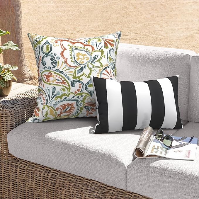 Outdoor 20x20 Inch Throw Pillows with Inners, Square Pillows Decorative Set of 2 for Home Garden Furniture, Paisley Botanical