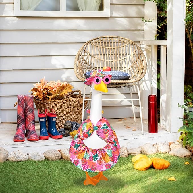 Hawaiian Bikini Goose Outfits Summer Beach Porch Goose Outfit 23 Inch Goose Floral Bathing Suit with Sunglasses & Hat for Fun Outdoor Garden Yard Decor(Tropical Floral)