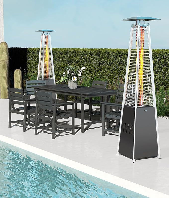 NAVINE Pyramid Patio Heater,48,000 BTU Outdoor Propane Patio Heater with Detachable Wheels and Protective Cover for Terrace, Garden,Poolside.（Black）