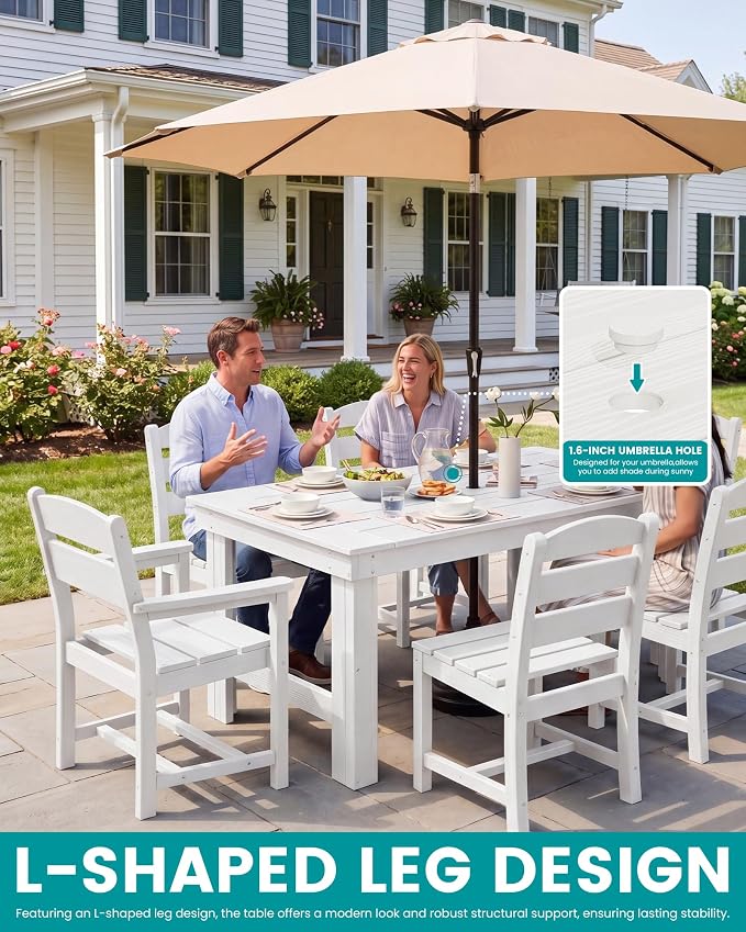 SERWALL HDPE Outdoor Dining Table and Chairs Set for 4 | with Armless Chair Seat