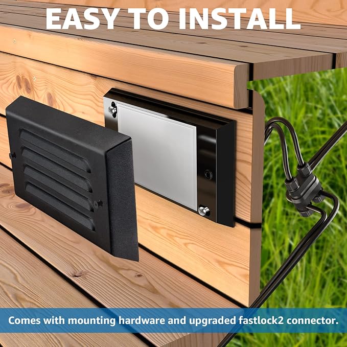 SUNVIE 8-Pack Low Voltage Step Lights 5W 6in Outdoor Black Cast-Aluminum | 12-24V AC/DC, IP65 Waterproof, 90+ CRI, 500lm, Fastlock2 Connectors Included, Outdoor Landscape Lighting, for Fence Post Step