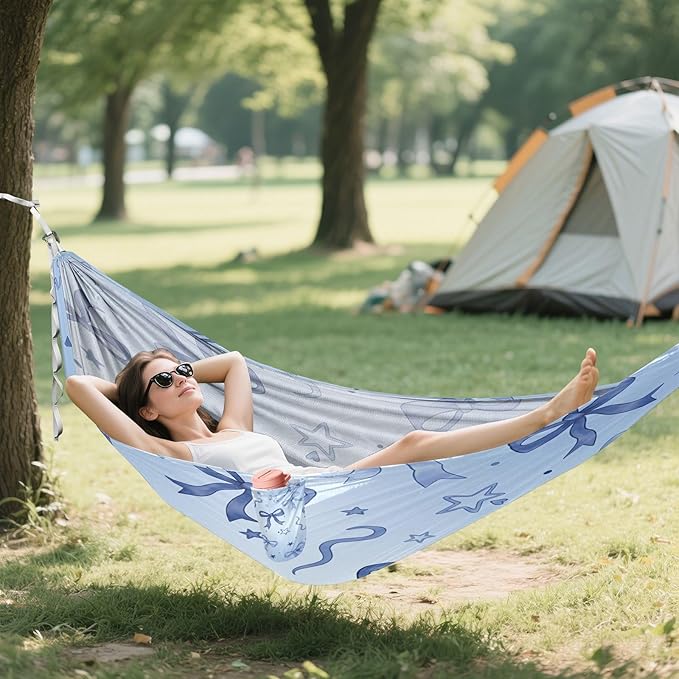 Hammocks for Outside Bow Pattern Camping Hammock Portable Hammocks with Tree Straps and Carry Bag Camping Accessories for Hiking Beach Outdoor