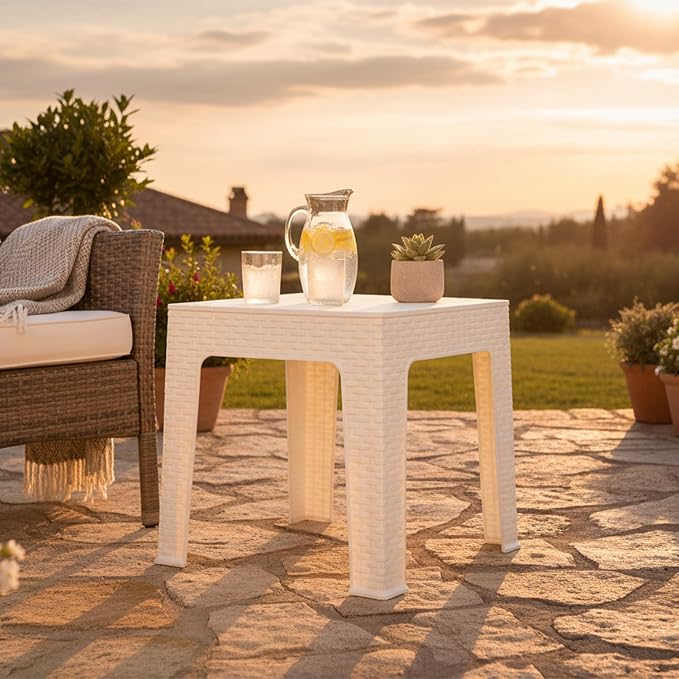 Sunnydaze Adirondack Small Outdoor Side Table for Balcony Essentials - Plastic Square End Table for Outside Patio - White