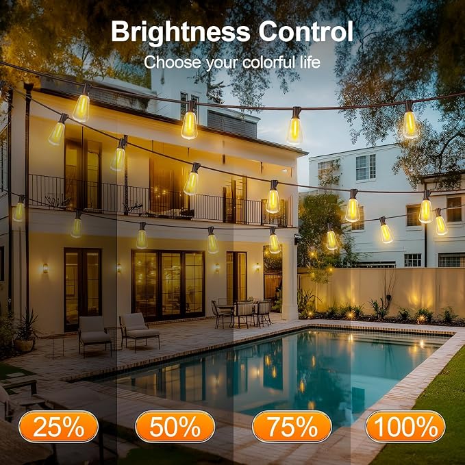 MGVIH Outdoor String Led Patio Lights: 65Ft 20M Outside Waterproof Light with Remote Dimmable ST38 Shatterproof Bulb Connectable Hanging Outdoor Electric Lighting for Backyard Yard Gazebo Porch Party