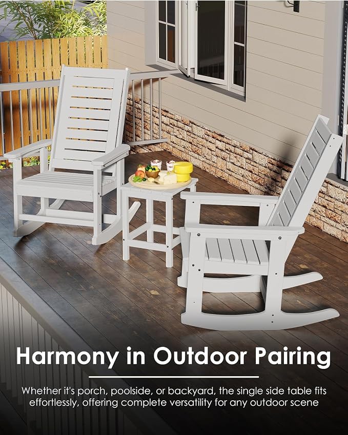 GREENVINES Adirondack-Outdoor-Side-Table | Single-Tier | 14 x 13 Inches | HDPE Plastic | All Weather | White | Outside End Tables | for Patio Porch Backyard Indoor