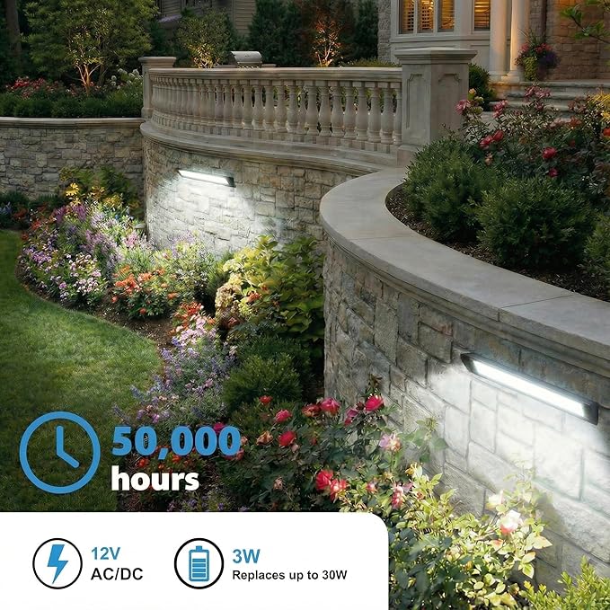 7inch Retaining Wall Lights 3W LED Hardscape Paver Lighting,5000K Daylight White Waterproof Outdoor Step Lights,12V AC/DC Low Voltage Landscape Lighting-4Packs