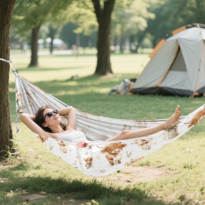 Camping Hammock Outdoor Hammocks for Outside Bison Cows Flower Beach Trees Portable Lightweight with Pockets Tree Straps Indoor
