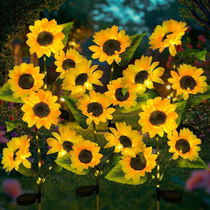 ILLUMINEW 6-Pack Solar Sunflower Garden Lights Outdoor 18 LED Flowers - Waterproof Long-Lasting Solar Patio Lights, Outdoor Decor for Lawn, Yard