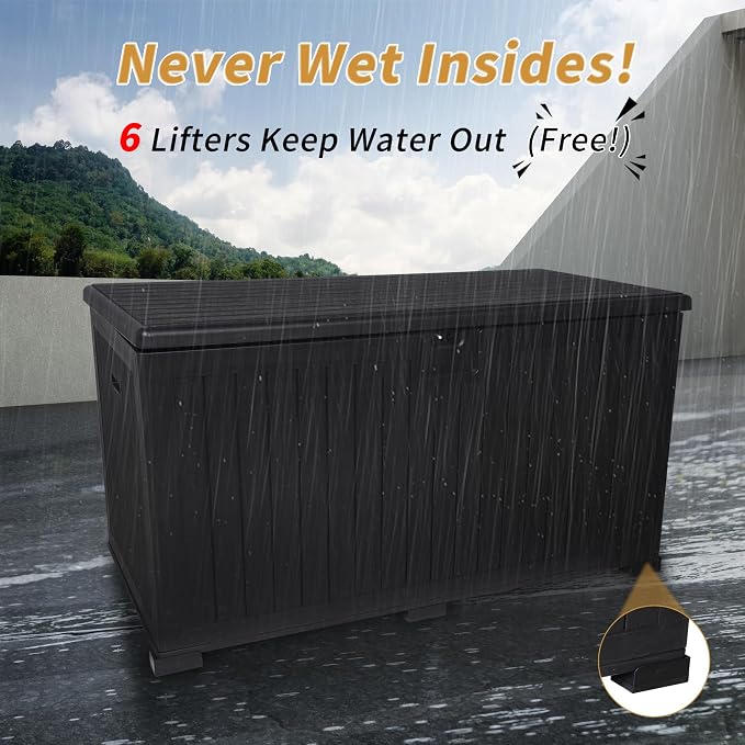Redeer Outdoor Resin Deck Box, Waterproof Storage Box, Lockable for Patio Furniture, Garden Tools, Pool Accessories, UV-Resistant for All Weather Use (Dark Gray, 260, Gallons)