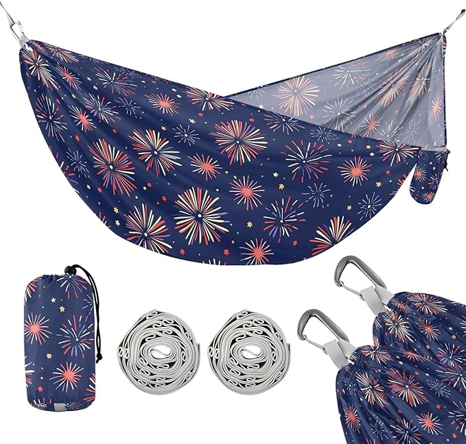 Camping Hammock Outdoor Hammocks for Outside Fireworks Beach Trees Portable Lightweight with Pockets Tree Straps Indoor
