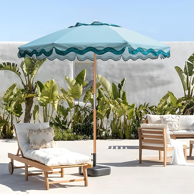 AMMSUN 7.8ft Seashore Umbrella, Outdoor Umbrella, Boho Beach & Patio Umbrella with UV 50+ Air Vent Ash Wood Pole Carry Bag & Water-Resistant Canvas Aqua Green