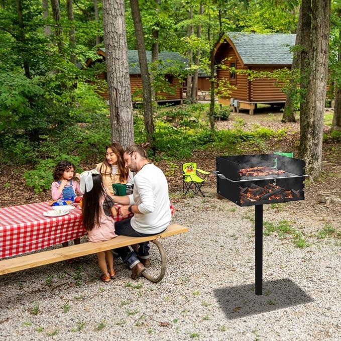 Park Grills, 256 Sq. In, Park Style Charcoal Grill, Heavy Duty In Ground Park Grill with Stainless Steel Cooking Grate and Cover for Commercial and Outdoor Cooking 16'' L x 16'' W x 8'' H