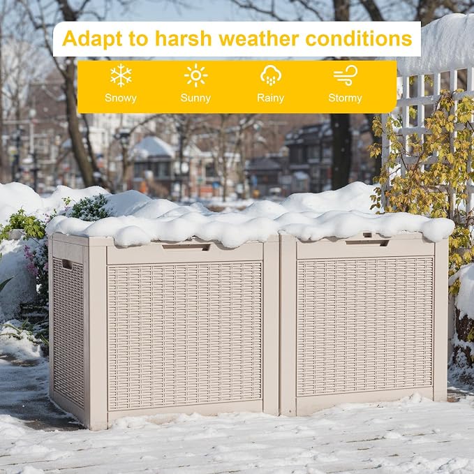 Vixzen 31 Gallon Deck Boxes Outdoor Waterproof, Resin Lockable Storage Box for Patio Cushions Storage Furniture, Garden Tools, Pool Supplies, Weatherproof and UV Resistant (Grey, 31 Gallon)